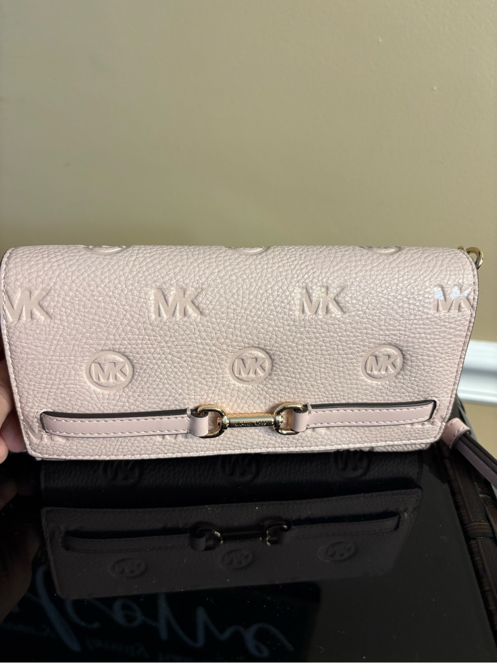 Michael Kors Pale Pink Embossed MK Wristlet Clutch